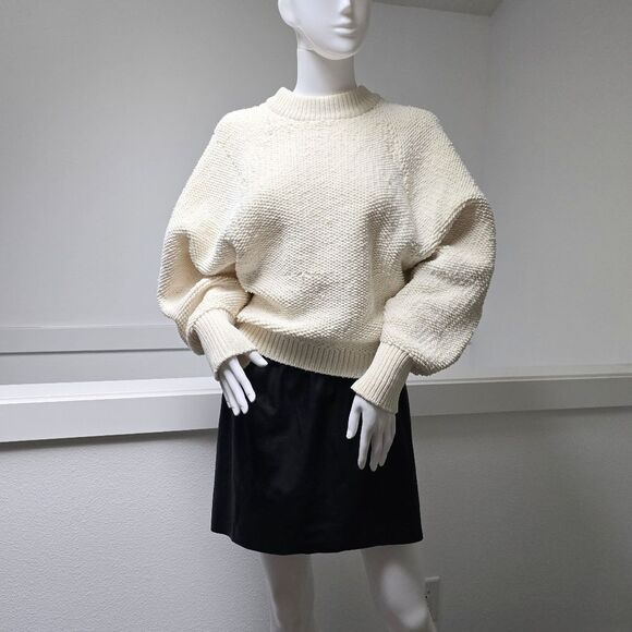 DKNY Pure Chenille Puff Sleeve Crewneck Sweater in Bone Ivory - Picture 2 of 16
